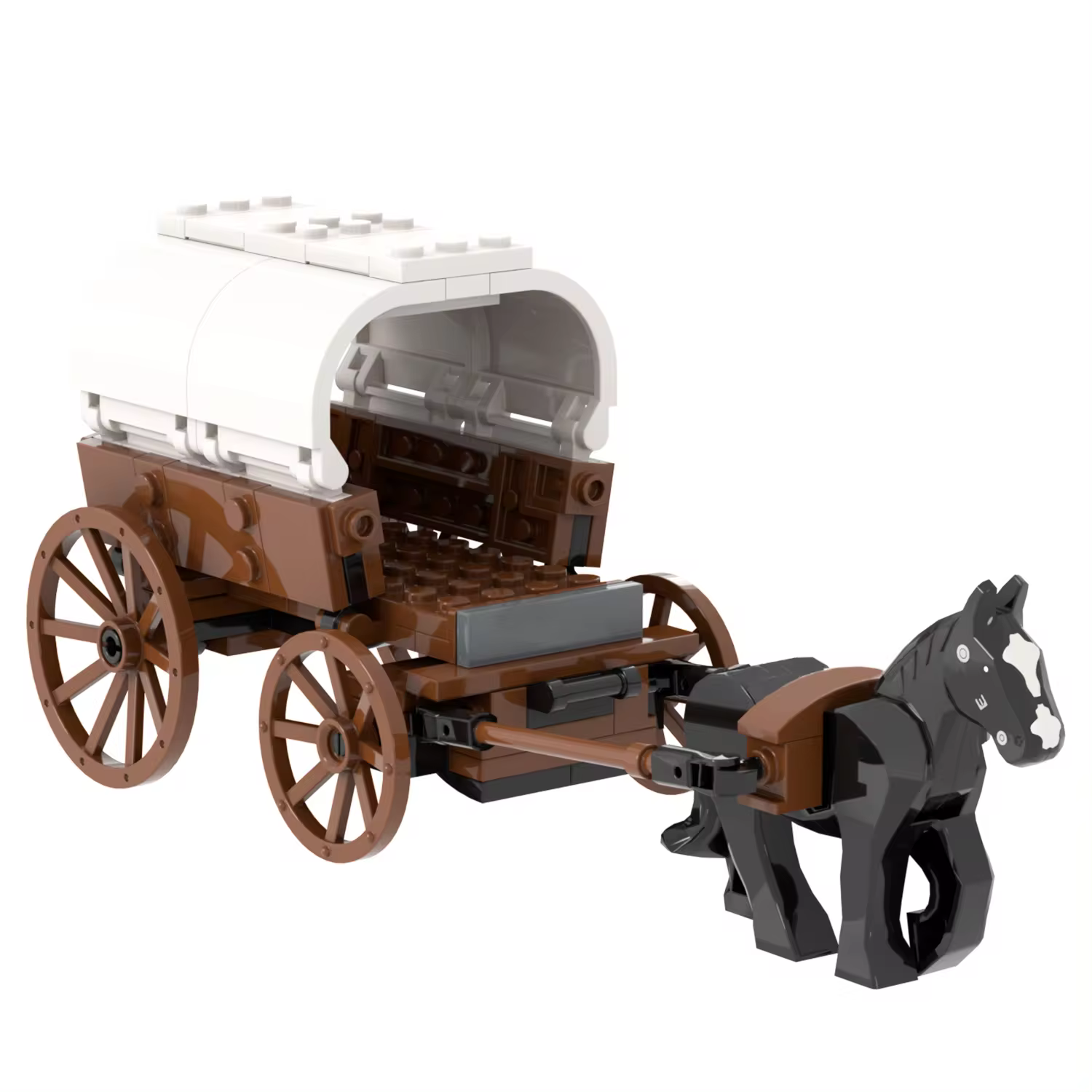 Front left side view of Prairie Schooner Wagon M-5049